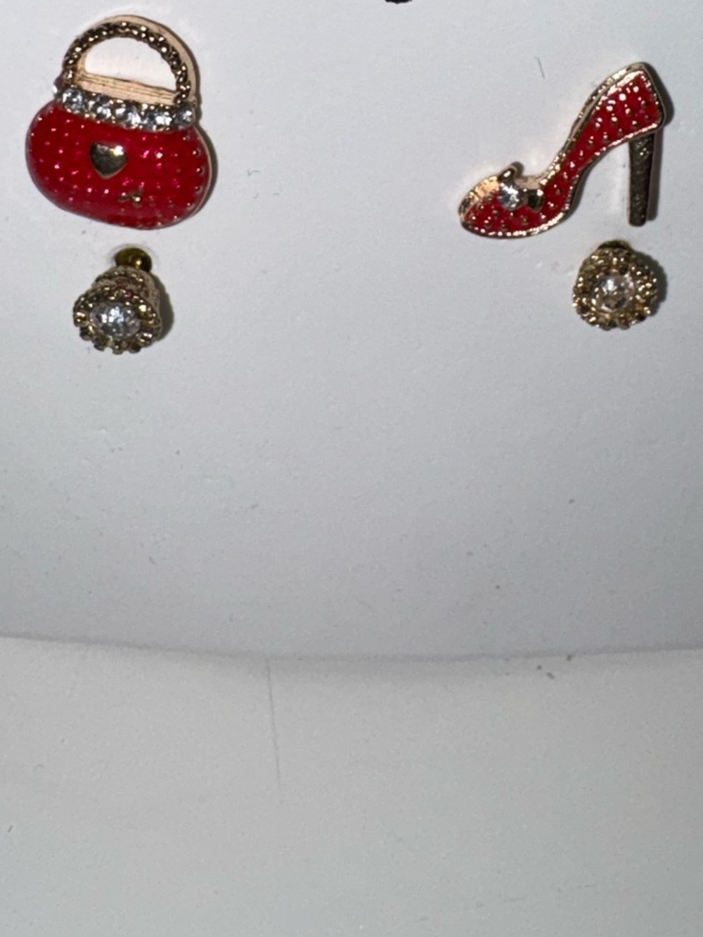 Fashion Jewelry Red Handbag & Red High Heel Stud Earring Trio